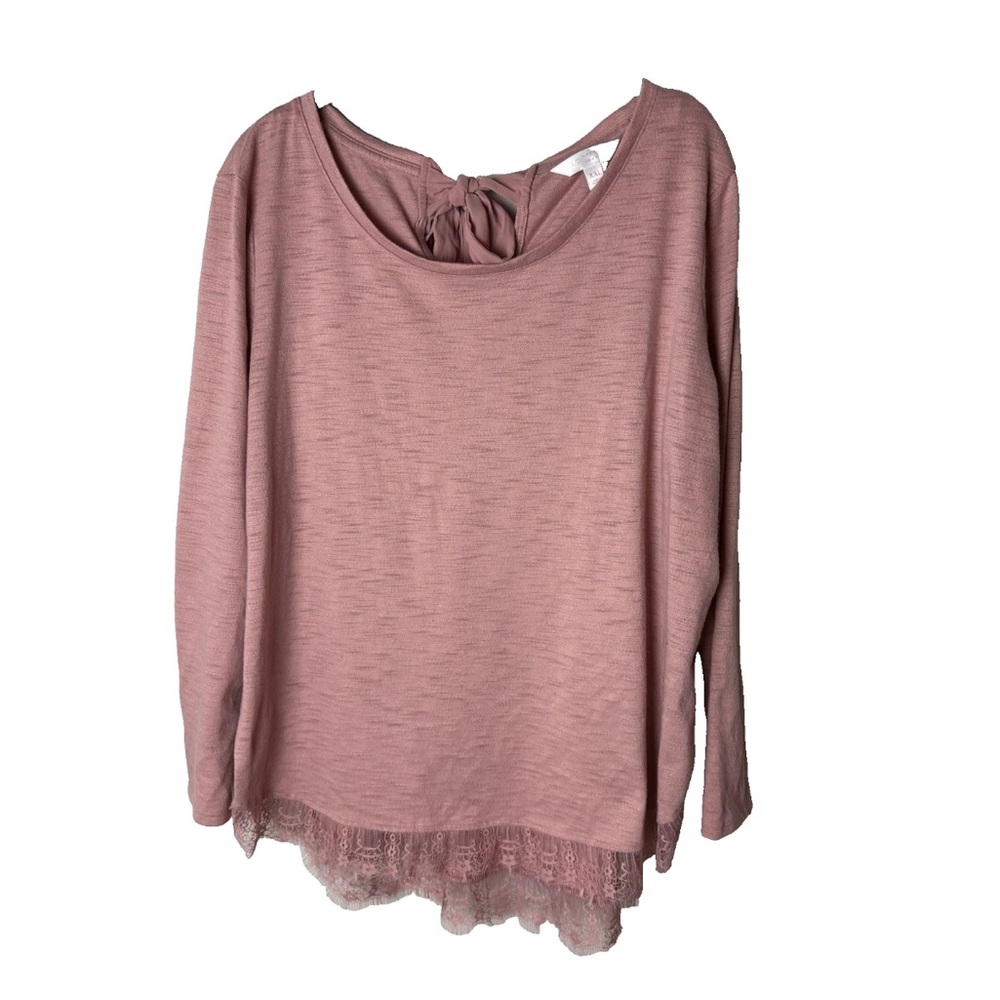 LC Lauren Conrad Blouse Plus Size XXL 2XL Top Long Sleeves Pink Tie Back Lace
